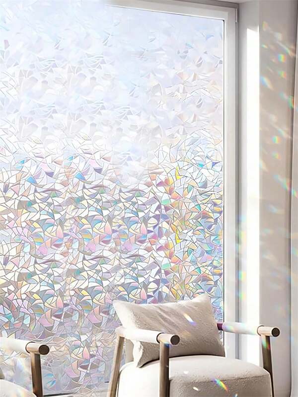 1 Roll Window Privacy Film Rainbow Window Film Decorative Window Sticker, 3D Static Stained Glass Cling Window Tint For Home Heat Control Non-Adhesive Window Glass Films For Office