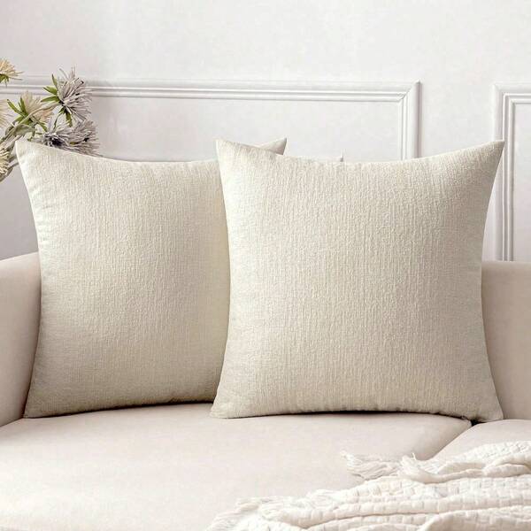 1pc/2pcs Cream White (Pillow Insert Not Included) 3D Textured Throw Pillow Cover, Modern Farmhouse Cozy Chenille Vintage Pattern Cushion Case, Suitable For Daily Bedroom, Dining Room, Bed, Sofa, Car, Decorative Pillow Cover, All Seasons