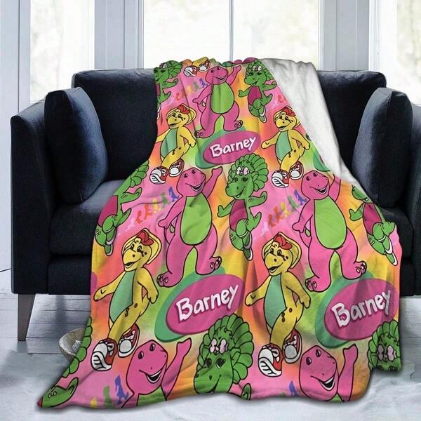 Barney & Friends Series, Cartoon Pattern Flannel Blanket | Soft And Lightweight For Bedding Sofa, Camping Travel Use All Seasons