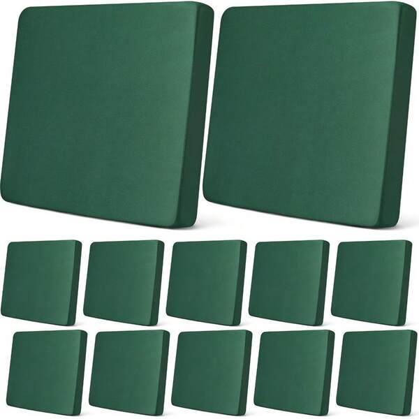 2/4/6/8Pcs Dark Green Patio Cushion Covers, Simple Solid Stretch Polyester Square Individual Washable Anti-Scratch Furniture Protector Couch Sofa Cushion Slipcovers For Indoor Outdoor Garden Backyard All Seasons